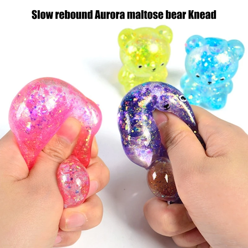 Squeeze Toy Antistress Glittering Powder Bear Toy Soft Stretchy Decompress Handsqueeze Toy for Office Anxiety Reduce