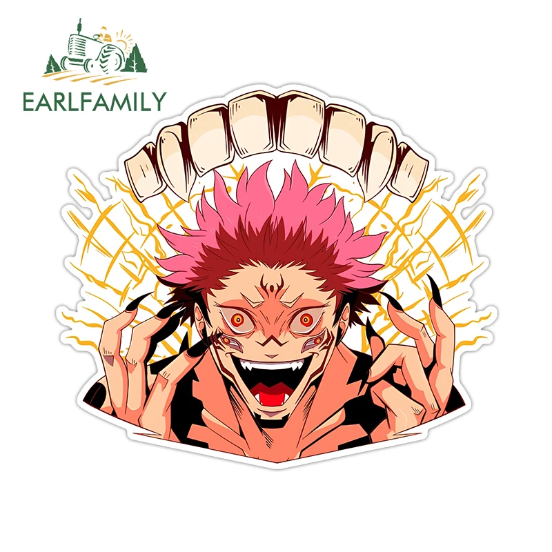 EARLFAMILY Crazy Sukuna Anime Car Stickers Eye-catching Cartoon Girl Pictuere Decals Colorful Waterproof Car Accessories