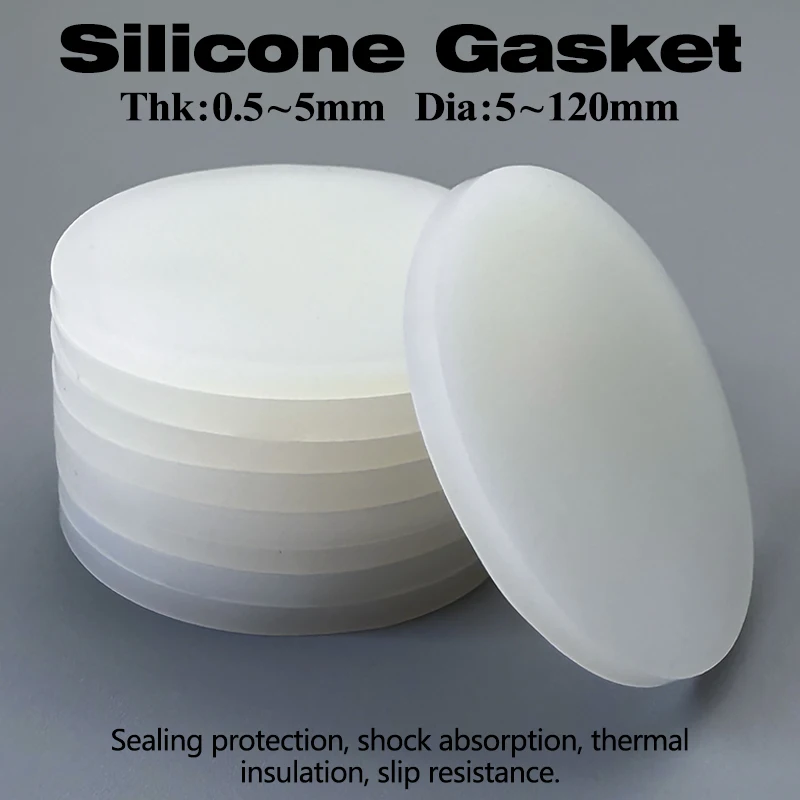 White Circular Seal Gasket Sheet Solid Round Silicone Rubber Flat Pad CS 0.5 1 2 3 4 5 6mm Dia 4~100mm Heat-Resistant