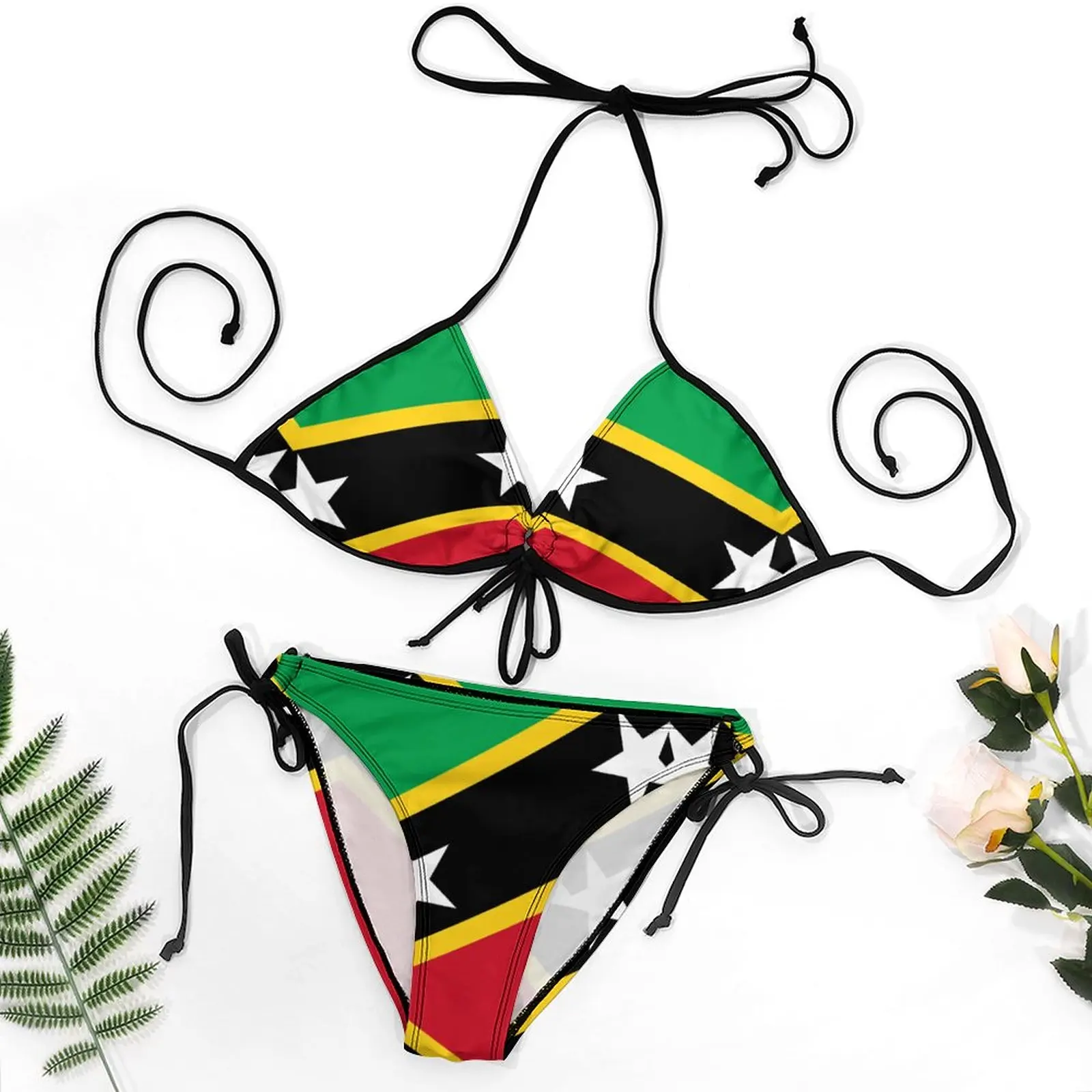 St. Kitts And Nevis Flag Bikini Unique Exotic Women\'s Bikinis Graphic Beachwear Vintage Swimsuit