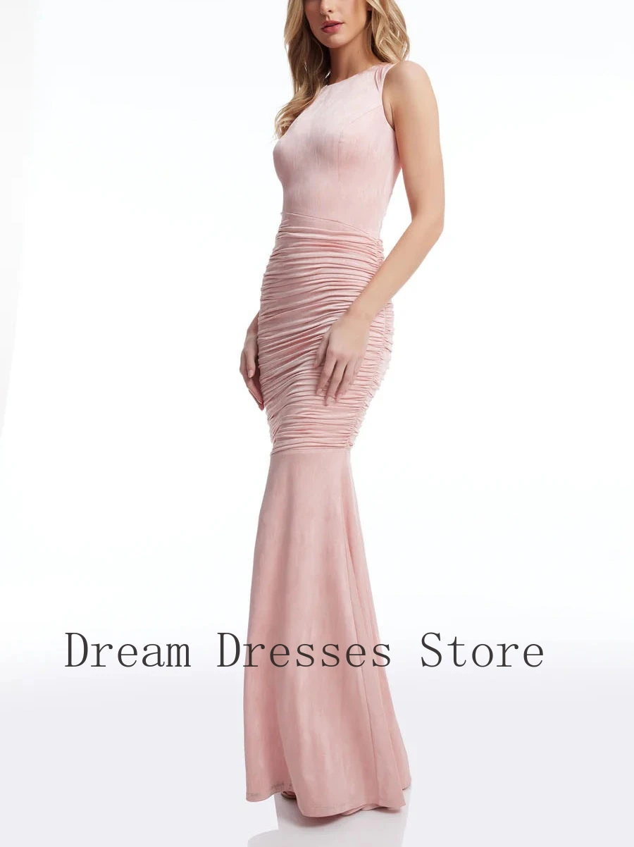 Customized Simple Velour Pleat Draped Trumpet High Collar Long Dresses Bespoke Occasion Dresses Exquisite Sizes Available Simple