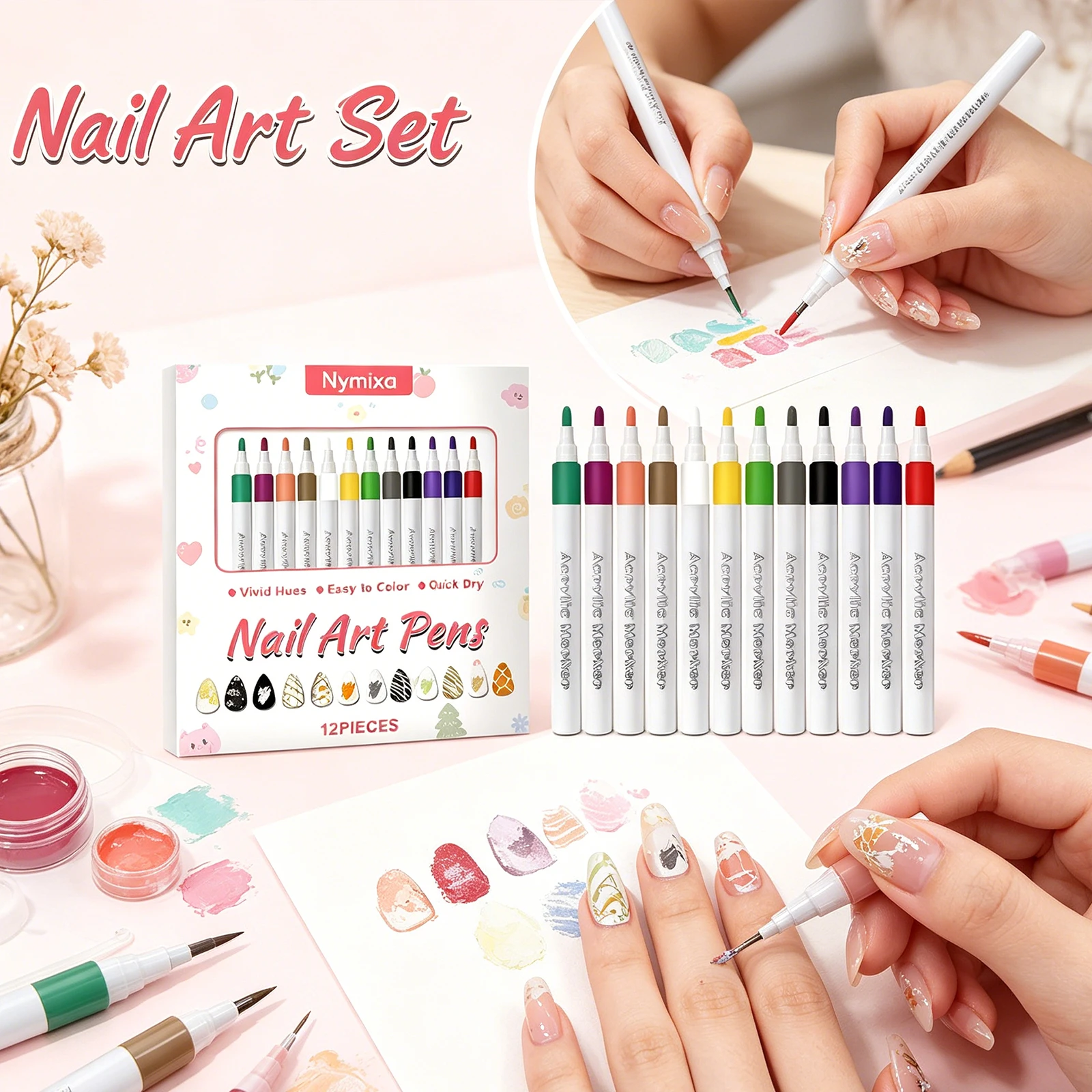 Multi Color Nail Art Pen Set DIY Manicure Tools Waterproof Ink Easy for Beginners Natural Acrylic Nails Professional Painting