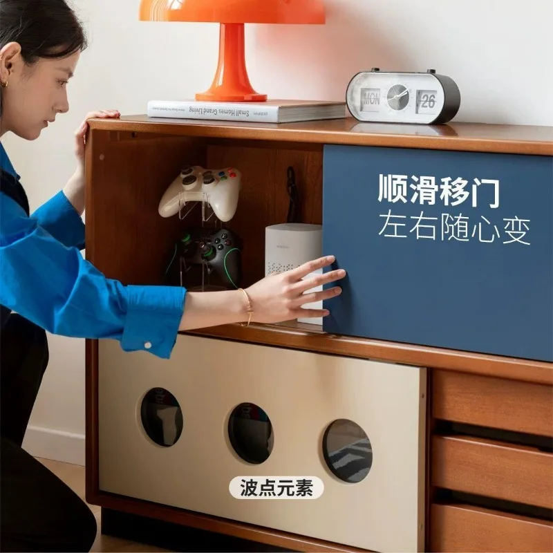 Solid wood TV cabinet Side cabinet Living room Antique storage chest cabinet Household bedroom Floor color matching storage Floo