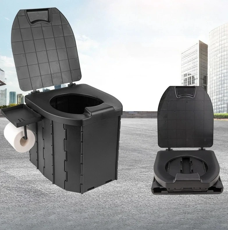 Covered Foldable Mobile Toilet Chair Portable Commode Stool Multifunctional Sanitary Accessory For Indoor Courtyard Use