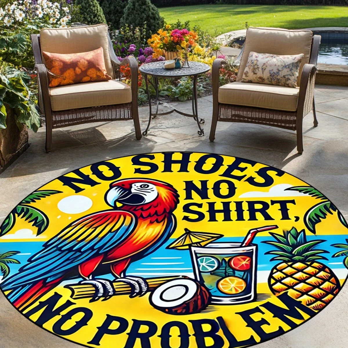 Tropical Parrot Round Area Rug Non Slip Floor Mat Bedroom Living Room Dining Patio Decor Indoor Outdoor Home Carpet