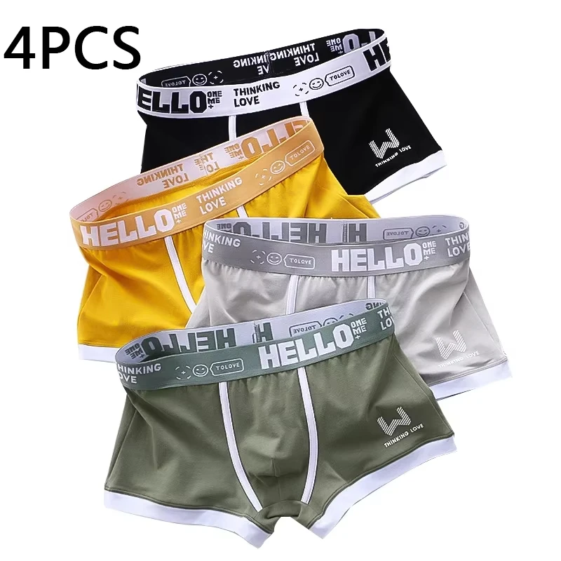 4 pçs/lote calcinha masculina de algodão boxer shorts moda homem roupa interior dos homens boxers sexy u convexo respirável plus size