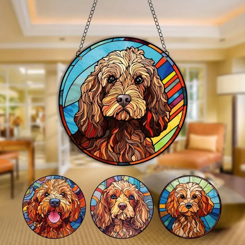 Funny Dog Suncatcher Acrylic Stained Signs for Home Window Hanging Round Wall Ornament Memorial Gifts Outdoor Decoration Pendant