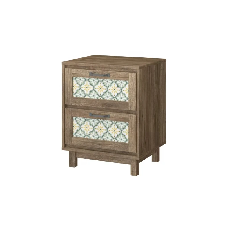 

Two-drawer wooden modern bedside table with lockers, suitable for apartments