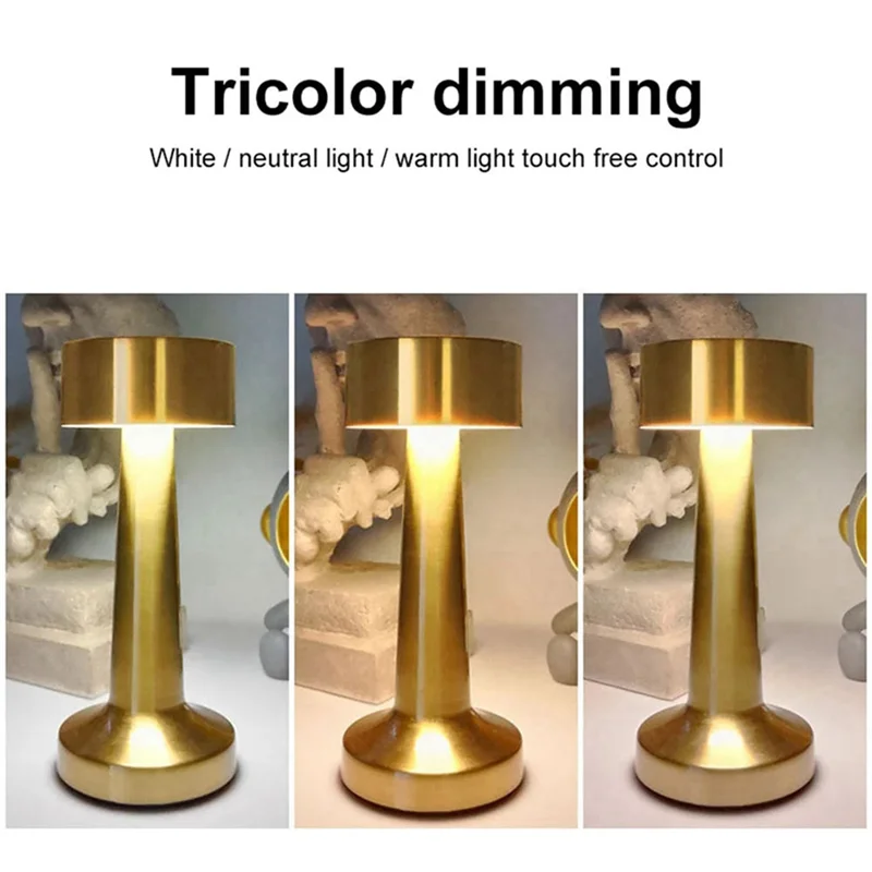 

AB46-Retro LED Rechargeable Touch Metal Table Lamp 3 Colors Dimmable Ambient Lights Desk Lamp Bar Room Decor Night Light
