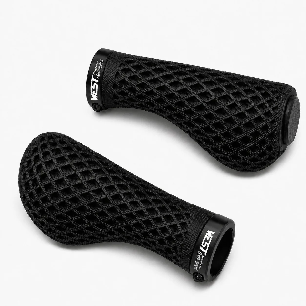 WEST BIKING 3D Printed Bicycle Grips, Ergonomic TPU Lock-On MTB Handlebar Grips with Aluminum Alloy Rings, 130mm