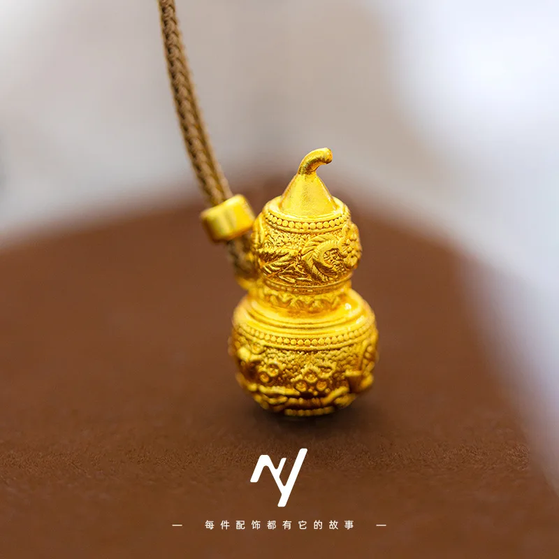 

9999 real glod Ancient Method lotus, Koi fish, gourd pendant necklace, Fortune and prosperity pendant, woven rope n