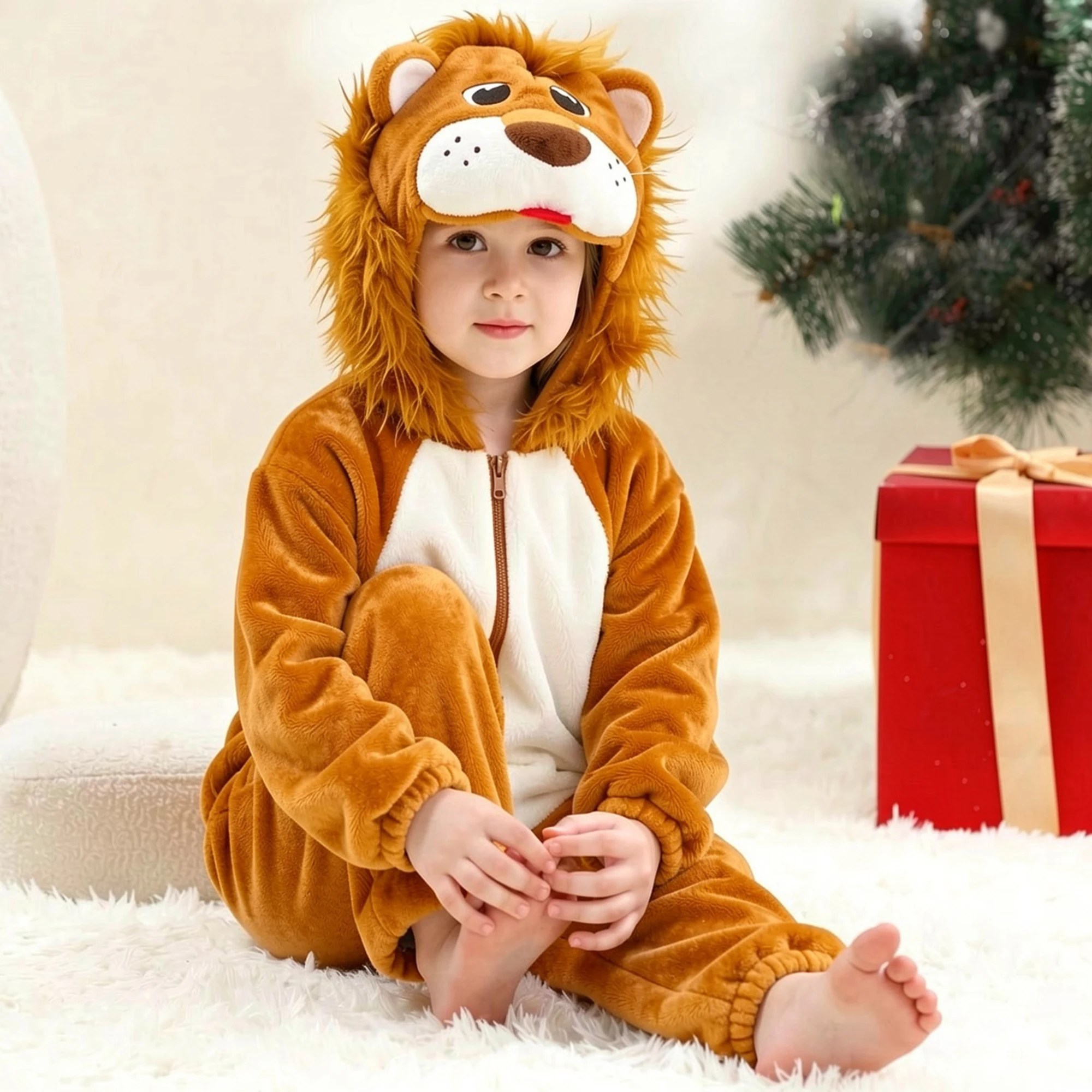 MICHLEY Löwen-Kinder-Schlafsack, Flanell-Decke, Schlafanzug 3-12 Jahre, Kapuzenpyjama, Kostümkleidung, Jumpsuit für Jungen und Mädchen – Detail 13
