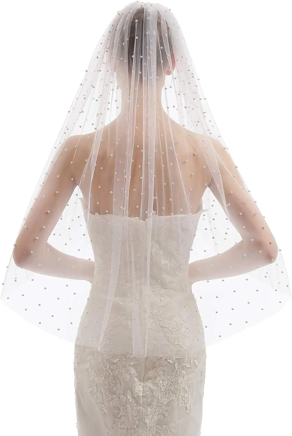 Pearl Wedding Veil Ivory Cathedral Pearl Veils Chapel Bridal Veil Pearl White Veils For Brides Ivory