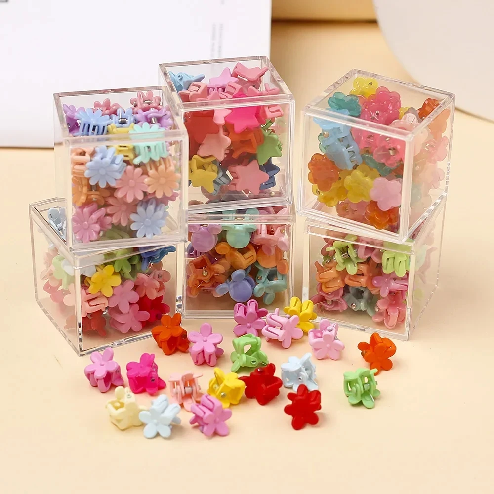 50pcs Random Color Solid Cute Flower Y2K Small Hair Claw Lovely Hair Decorate Clips Hairpins Kids Sweet Hair Accessories