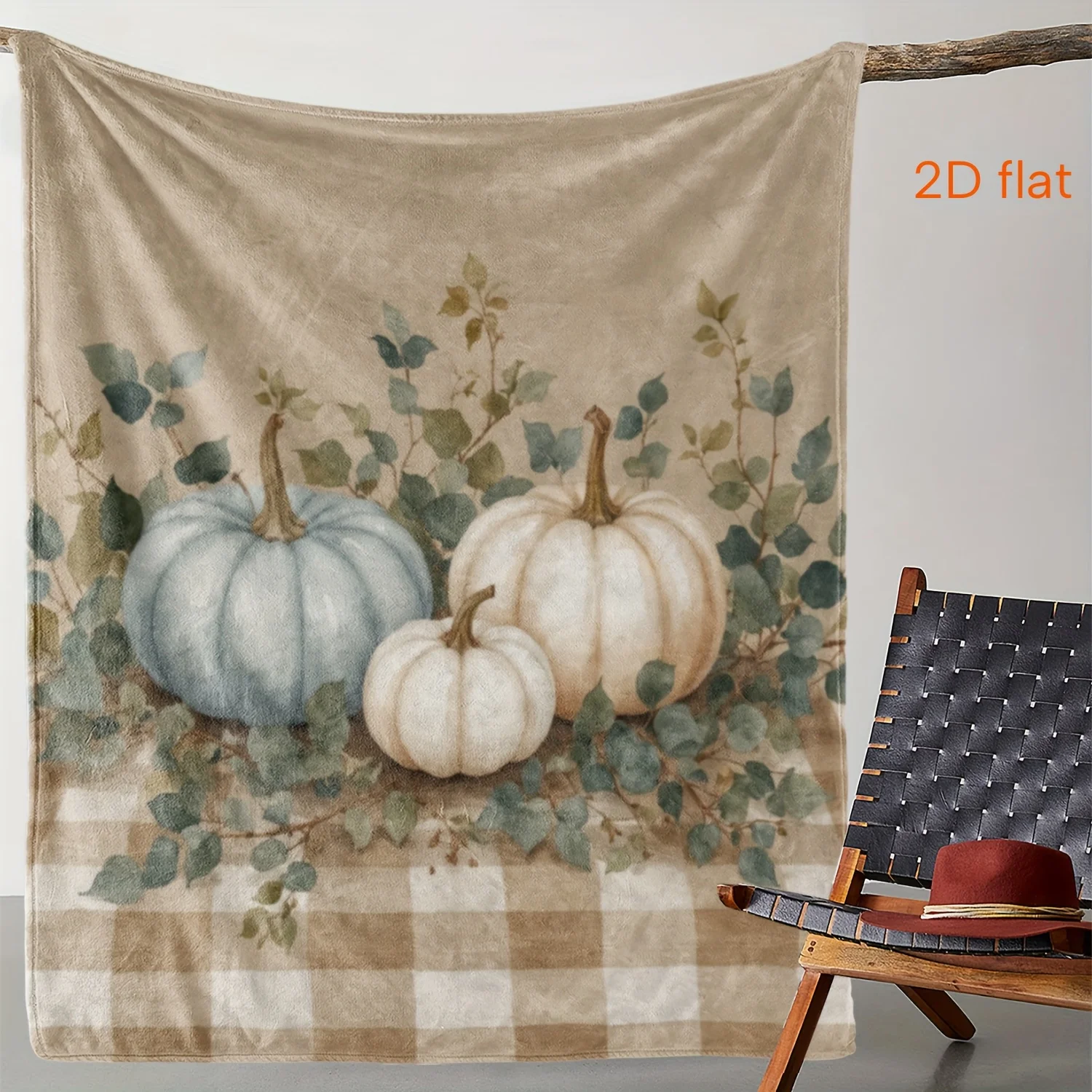 

1pc Retro Pumpkin Vine Plant 2D Printed Blanket, Warm Comfortable Soft Throw for Sofa Bed Couch Car Office Camping Trav