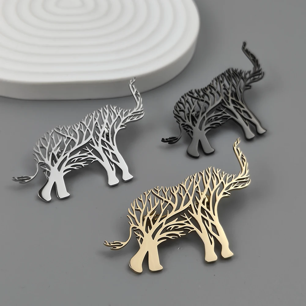 

Stainless steel elephant men's brooch, interesting branch animal badge chest pin, boys' gift