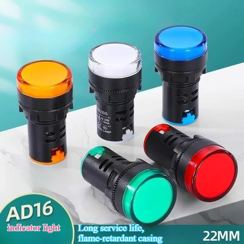 22mm Gösterge Lambası 6V 12V 24V 36V 220V 380V LED Güç Göstergesi Pilot Sinyal Lambası AD16-22DS Panel Montaj Lambası Çok Renkli 20mA