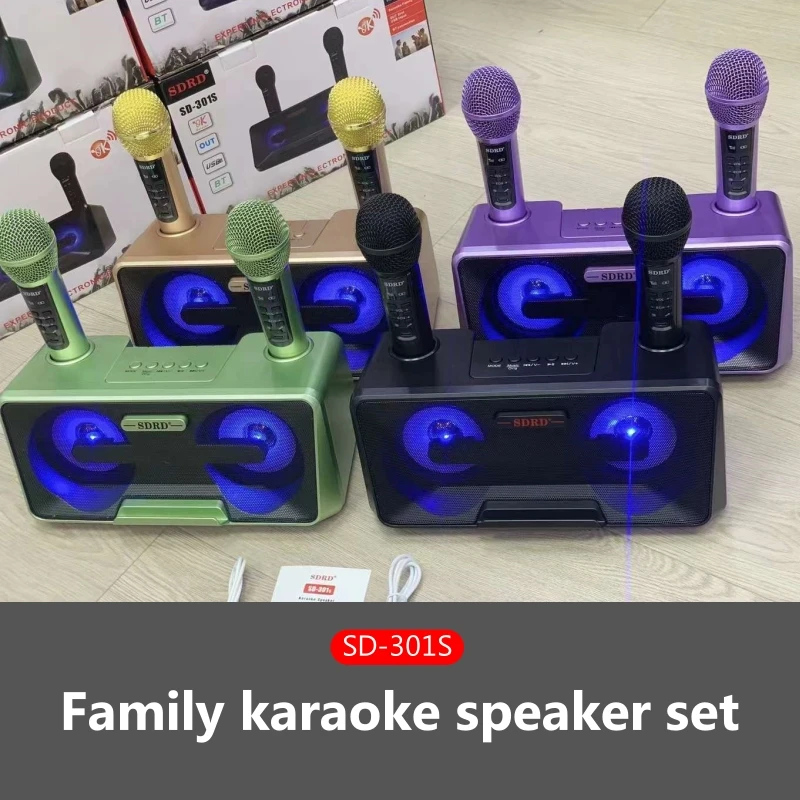 SD-301S Wireless BT Portable Karaoke Speaker With Mic Active Stereo Bass HIFI Music Box LED Colorful Light Outdoor Party Sound