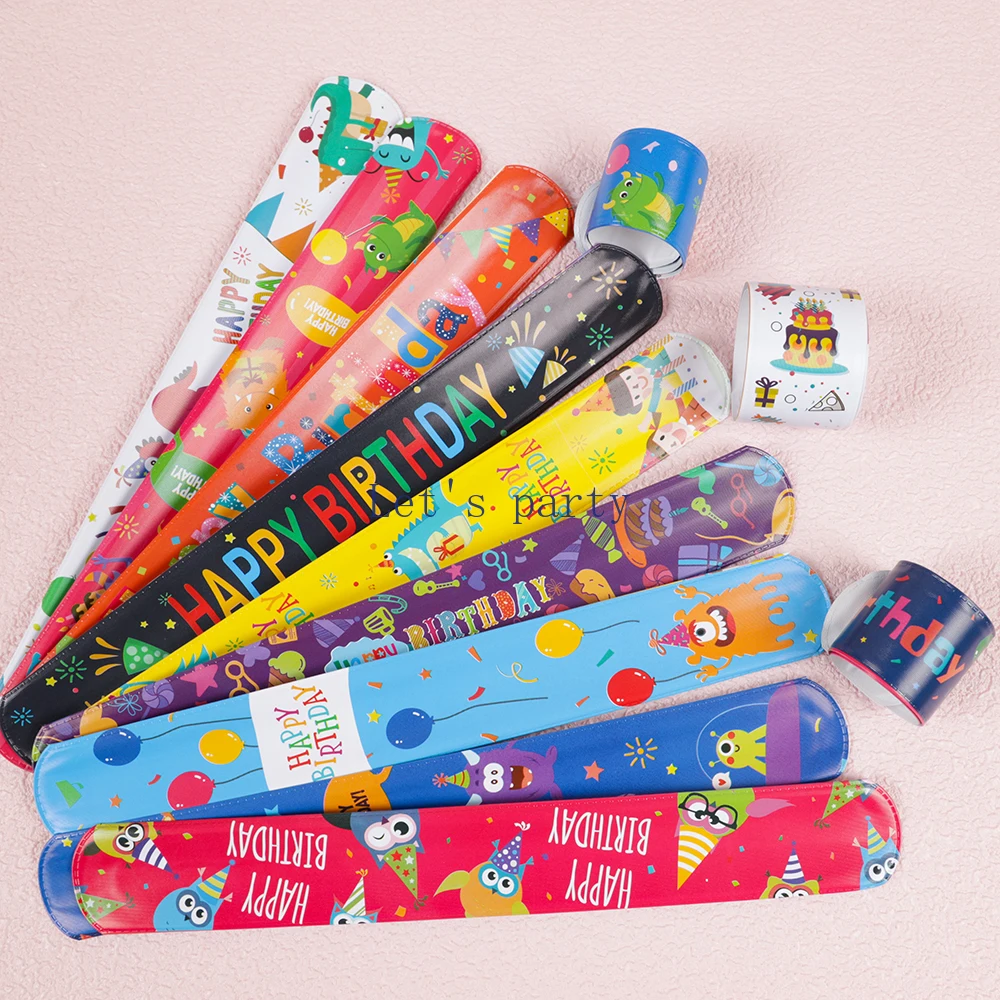 Pulsera circular con globos de monstruo de dibujos animados para niños, 12 piezas, pulseras de círculo Slap, juguetes para niños, recuerdos de fiesta de cumpleaños y Baby Shower