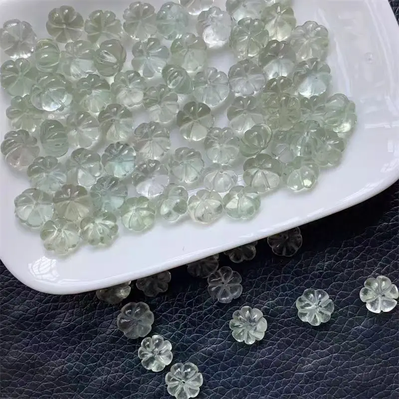 

5pieces Nature Green Crystal carved pumpkin faceted drop roundelle for DIY jewelry necklace loose beads