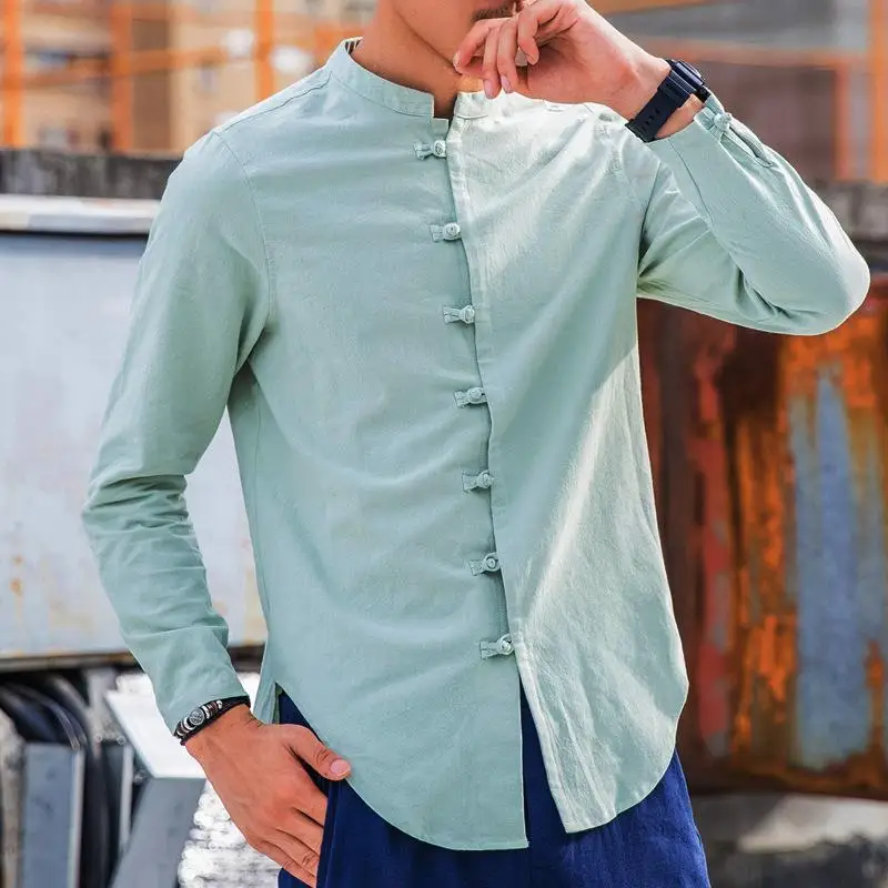 

plus Size Men's Long Sve Button up Cotton Linen irt Casual Sle Comfortable Fit Daily Wear Color