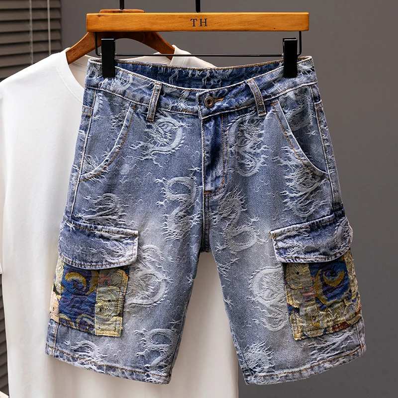 Printed Men\'s Clothing Denim Shorts Men Summer New Fashion Bermuda Jeans Street Wear Straight Personality Male Short Pants