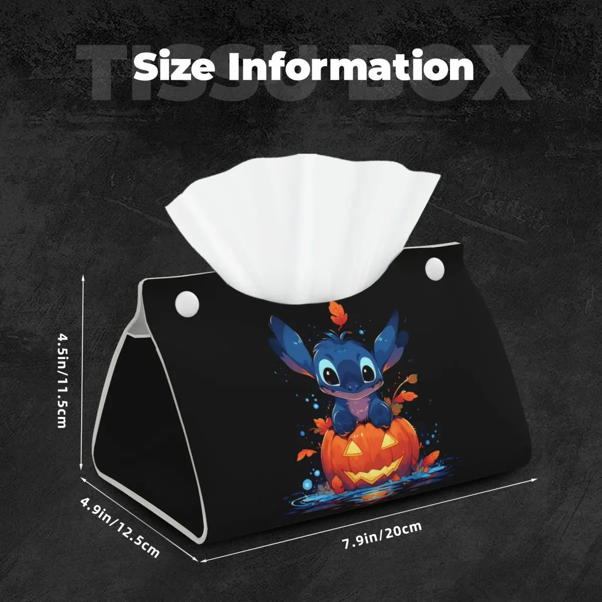 Custom Halloween Stitch Facial Tissue Box Cover Rectangular PU Leather Tissue Box Holder for Car Bathroom