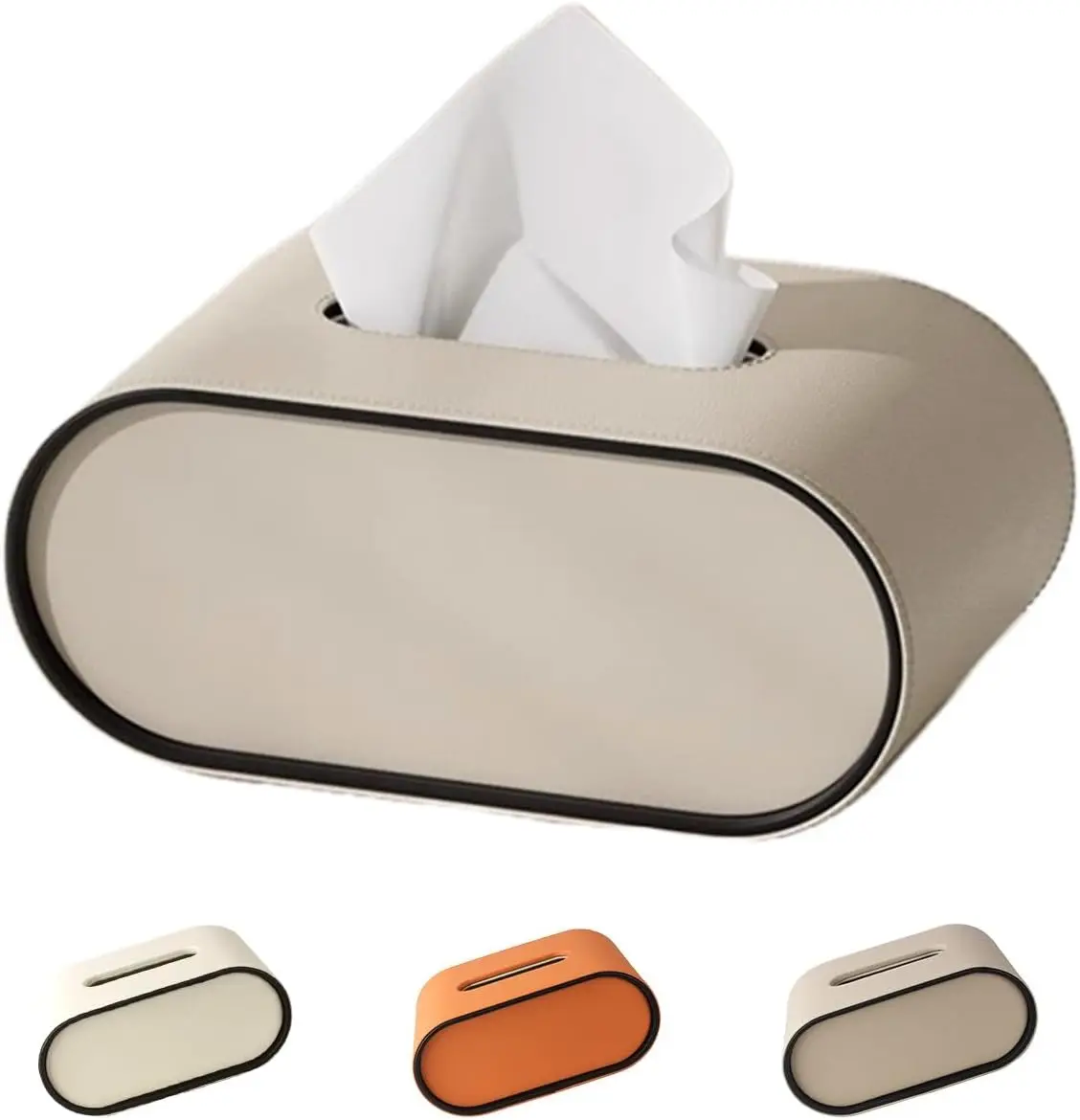 Ellipse Leather Tissue Box Cover,Scratch-Resistant Rectangular,Oval Holder For Car/Living Room/Bedroom/Bathroom/Office