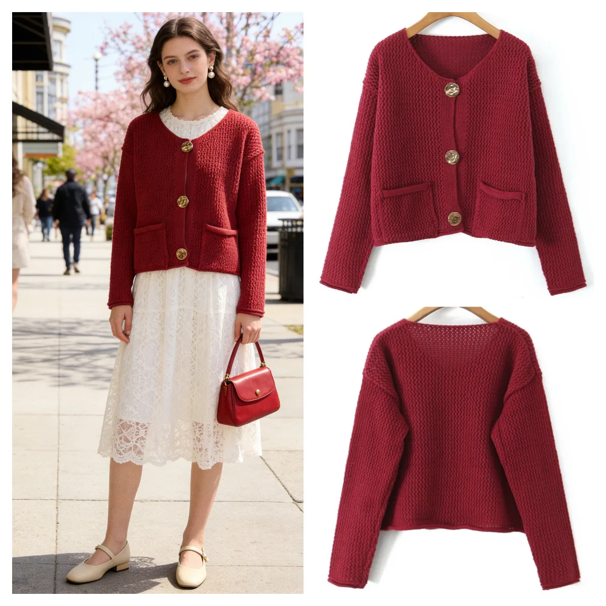 

Женский элегантный повседневный теплый топ, осенне-зимний модный простой толстый свитер с металлическими пуговицами, однотонный ажурный кардиган
