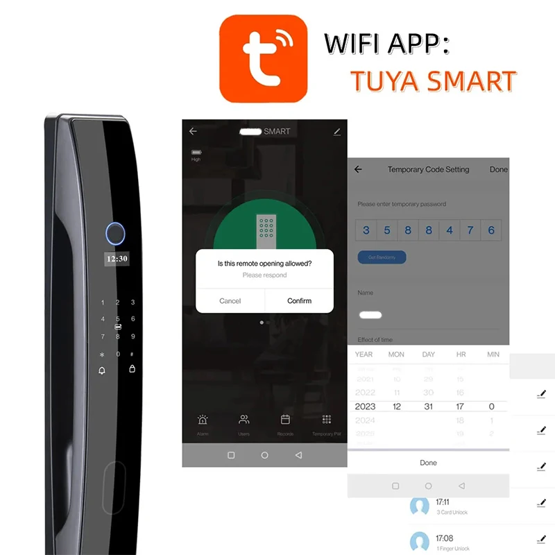 TIAGO A7 TUYA WIFI Remote Unlock Temporary Password Fingerprint Magnetic Card Password Key Fully Automatic Smart Door Lock