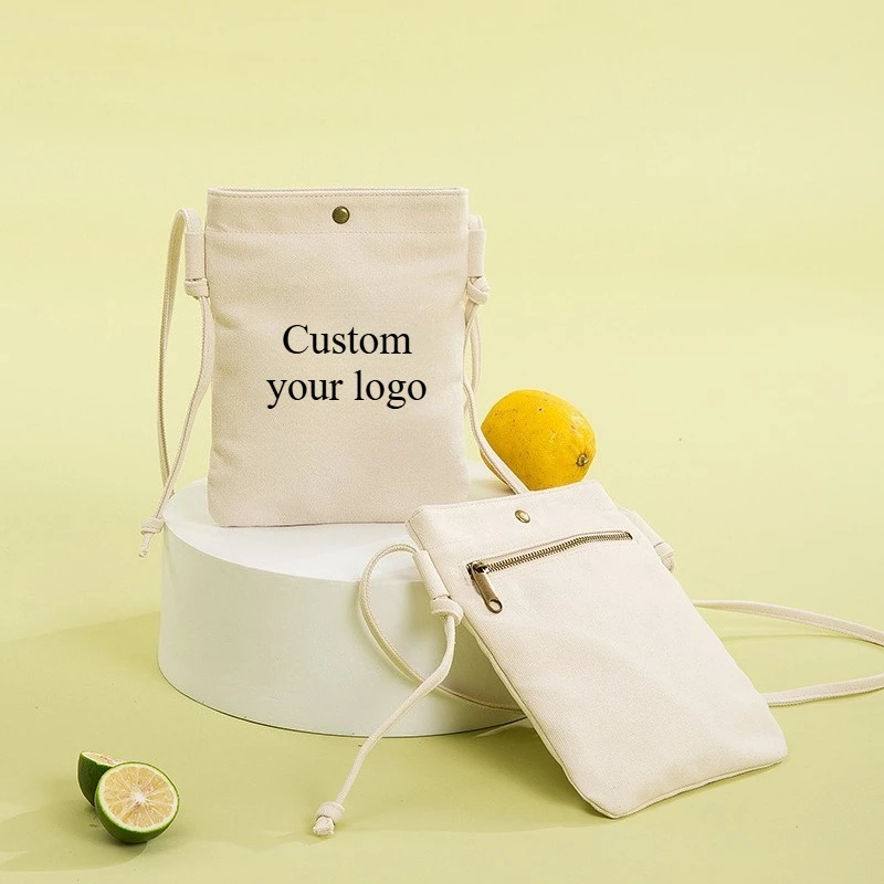 Custom Printed Vertical Mini Canvas Shoulder Bagfoldable Reusable Environmentally Friendly Crossbody Bag for Women  Purses
