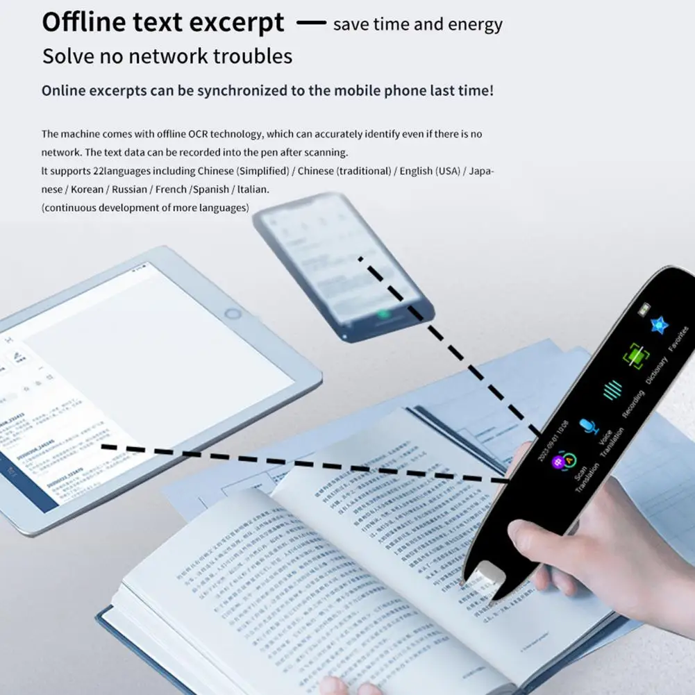 أداة ترجمة لاسلكية ذكية للغة ، قلم مسح ذكي مع ميكروفون ، مترجم لغات قابل لإعادة الشحن