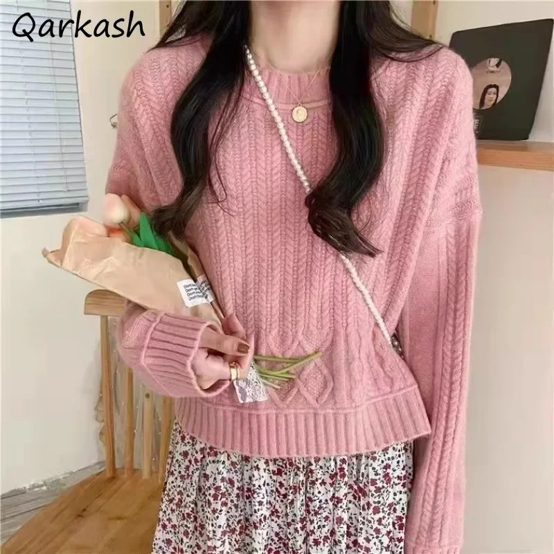 

French Vintage Knitted Pullovers Sweaters Women Twist Winter Solid Stylish All-match Knitwear Mujer Casual Ladies Comfortable