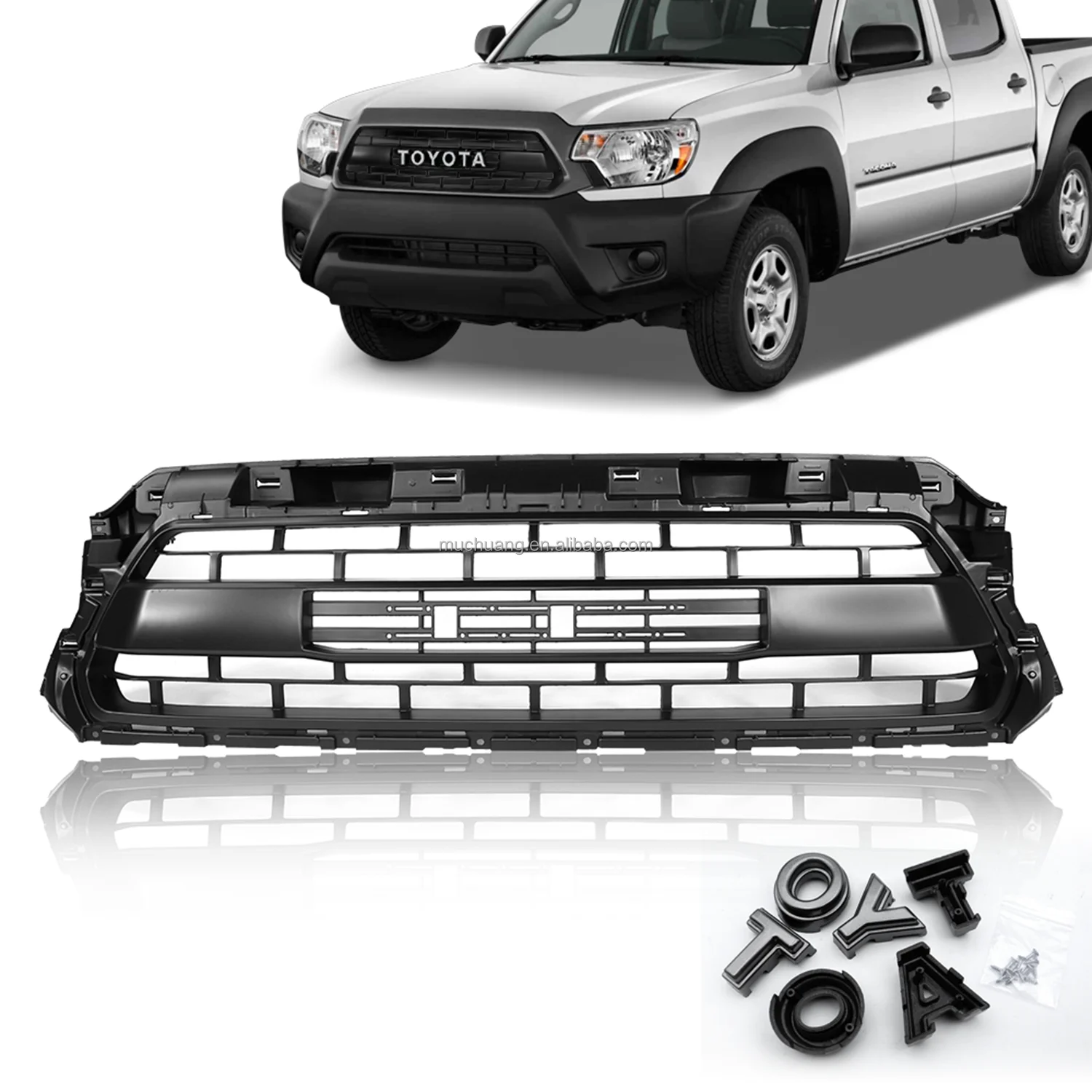 New OEM Car Grille Matte Black Finish ToyotaTacoma-2012 2013 2014 2015 Raptor Style Grille Led Lights