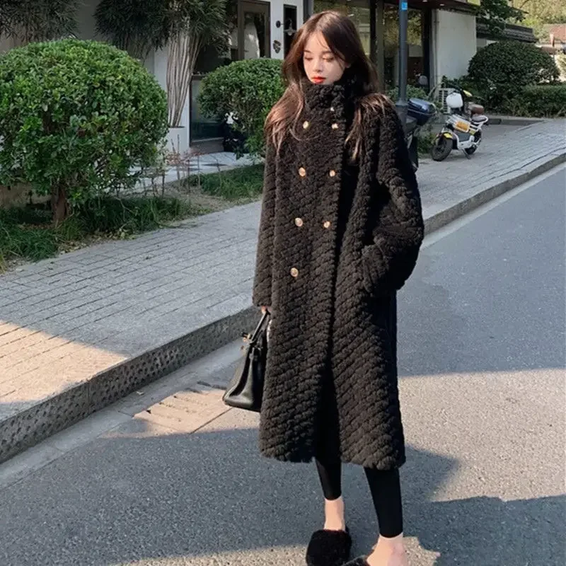 2024 New Cotton Coat Women Mid-Length Autumn and Winter Korean Version Thickened Fur All-in-One Lamb Wool Fashion Coat Tide