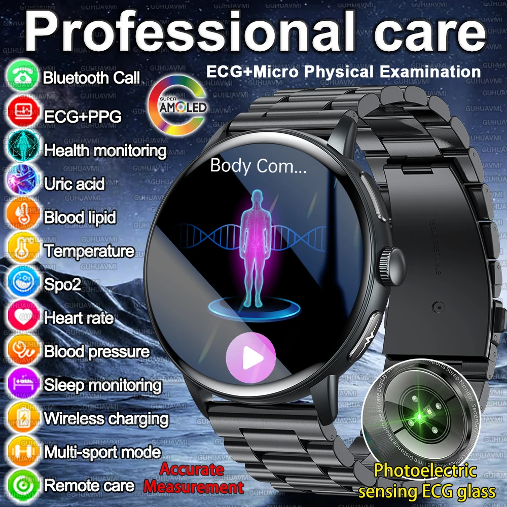

2025 New Health Body Fat Analysis Smart Watch Uric Acid Blood Pressure Blood Fat ECG+PPG Clock HD Call Smart watch For Men lady