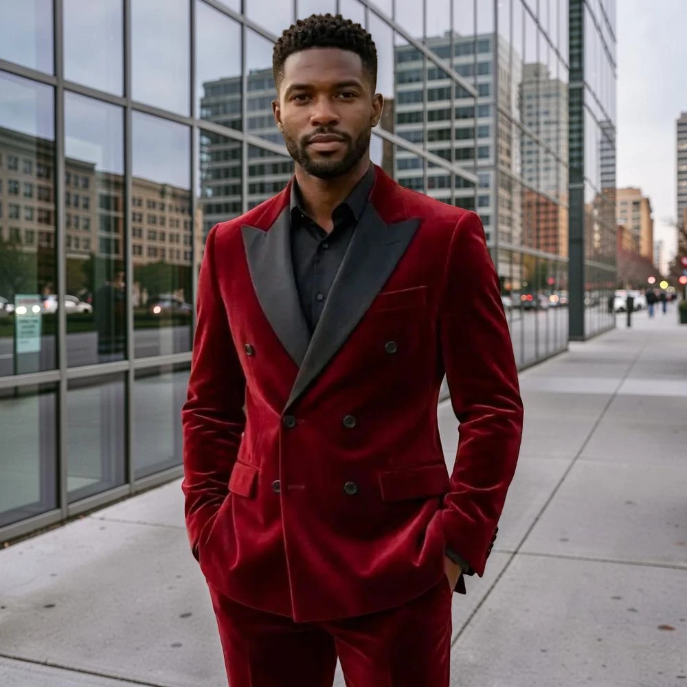 Men'S Formal Wear In Wedding - Formal Velvet Suits for Men Double