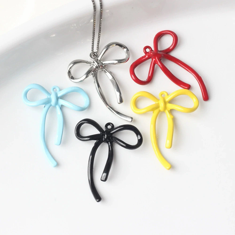 

10PCS Alloy Simple Multiple Colors Bowknot Shape Handmade DIY Bracelets Earring Pendant Charms for Jewelry Making Accessories