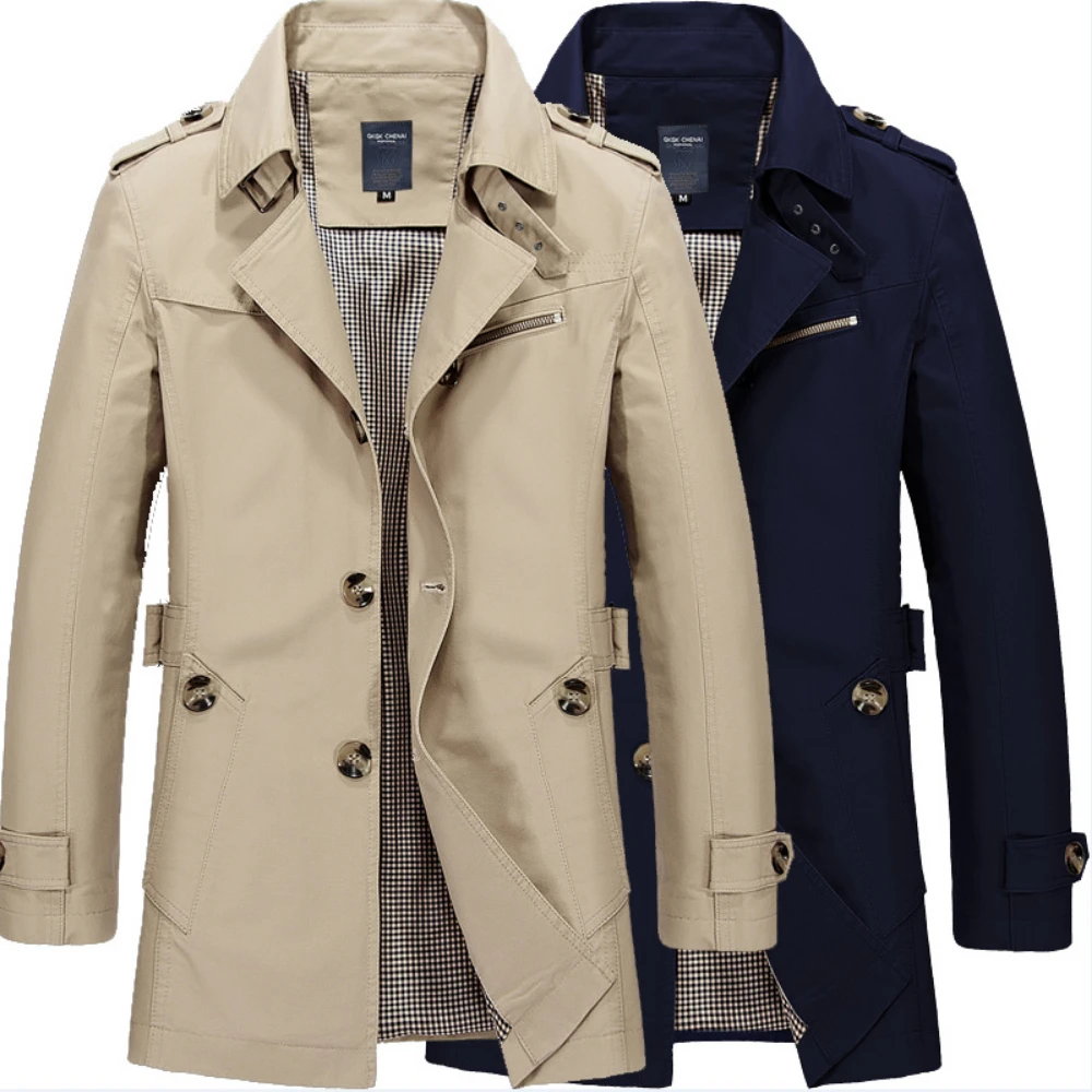 Trench Coat Male 2025 Cotton Business European British Style Dress Slim Fit Mid Long Wind Overcoat Autumn Men Windbreaker Jacket