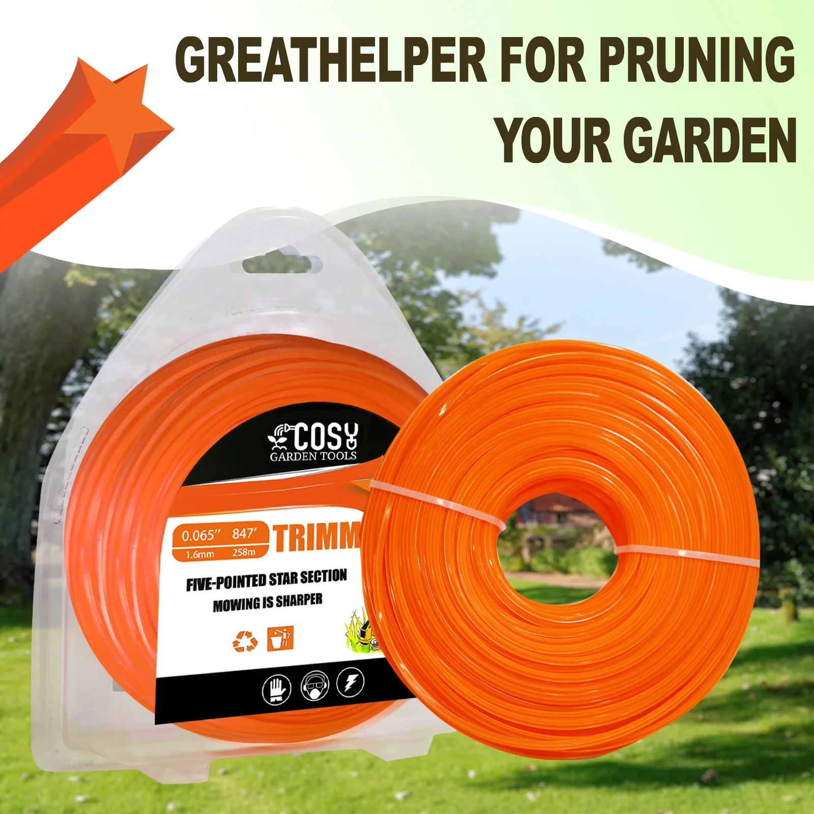 1LB String Trimmer Line, Commercial Grade Orange Pentagon Weed Eater String, Premium Nylon Universal Grass Trimmer Line