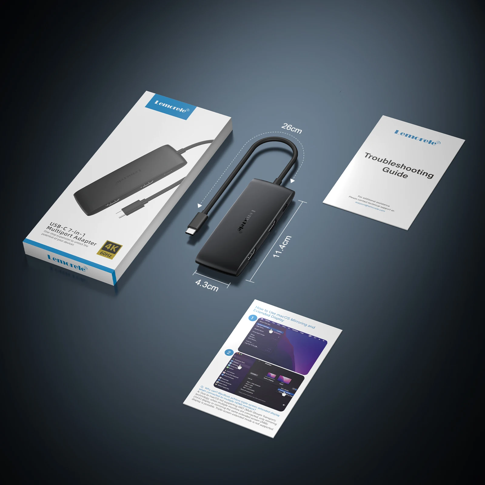 Lemorele TC510 7-w-1 Stacja Dokująca USB-C Adapter Hub USB-C z Podwójnym HDMI 4K@60Hz dla Windows, MacBook Air, Laptopów — zdjęcie produktu 6