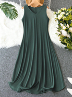 【Plus Size】 Solid Color Curved Hem Tank Dress, Casual Sleeveless V Neck Dress for Summer, Women's Plus Clothing for Daily Wear