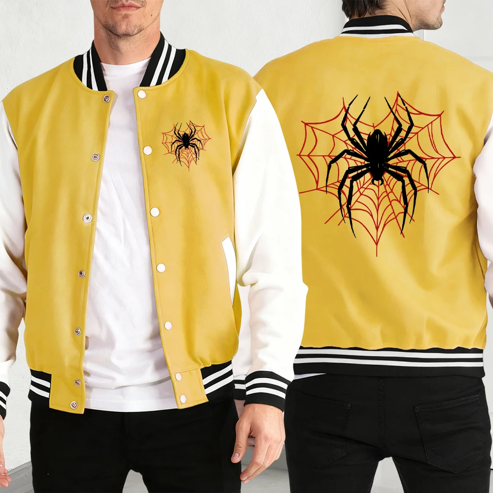 

Spiders On The Spider Web Print Mens Loose Fashion Clothes Vintage Oversized Jackets Sport Soft Basics Button Baseball Jersey