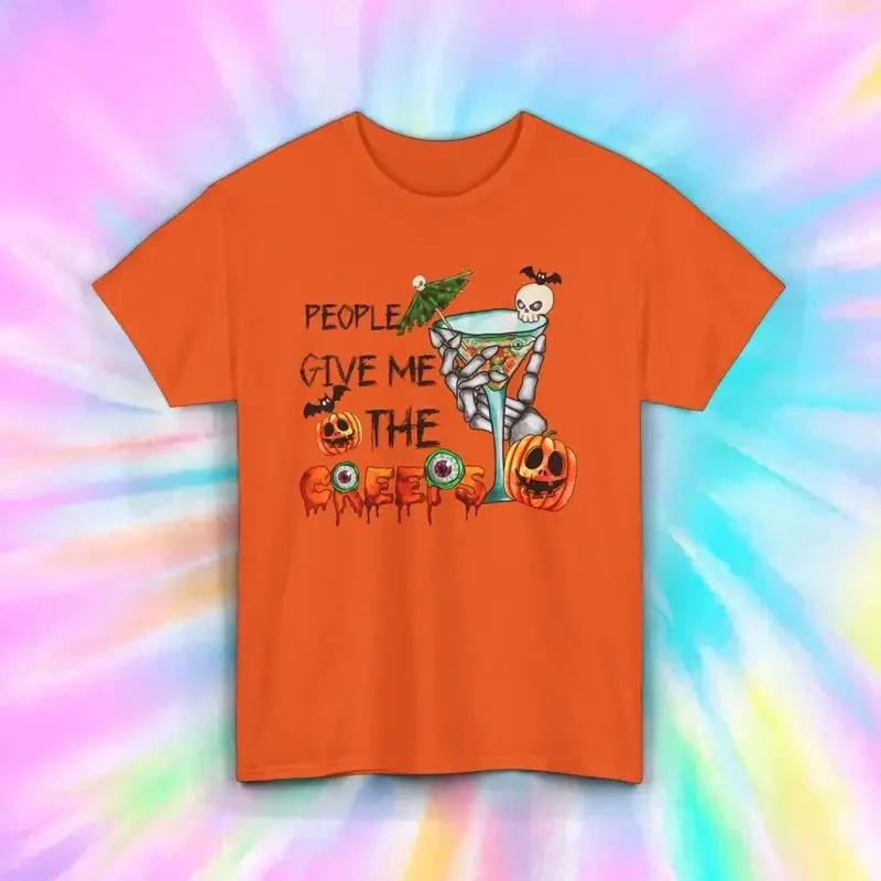 People Give Me the Creeps T Shirt Halloween Skeleton Pumpkin Drink