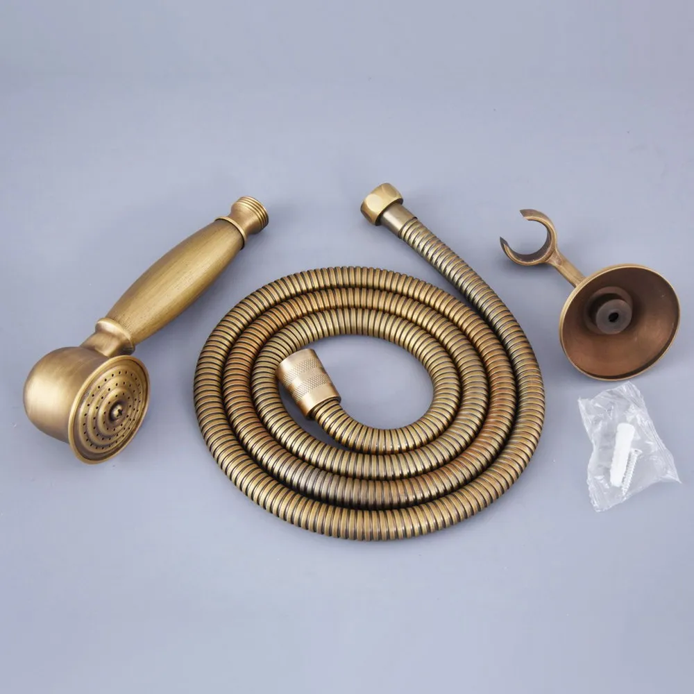 Antique Brass Hand Held Shower Head Wall Holder Bracket 1.5M Hose Set Water Saving Bathroom Handheld Sprayer ahh120