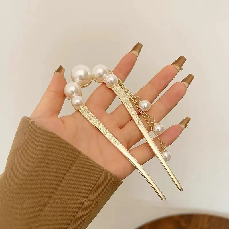 دبوس شعر لؤلؤي عالي الجودة على شكل حرف U دبوس شعر على الطراز الصيني القديم الجديد قطعة أثرية ملفوفة 2025 إكسسوار شعر جديد خوذة