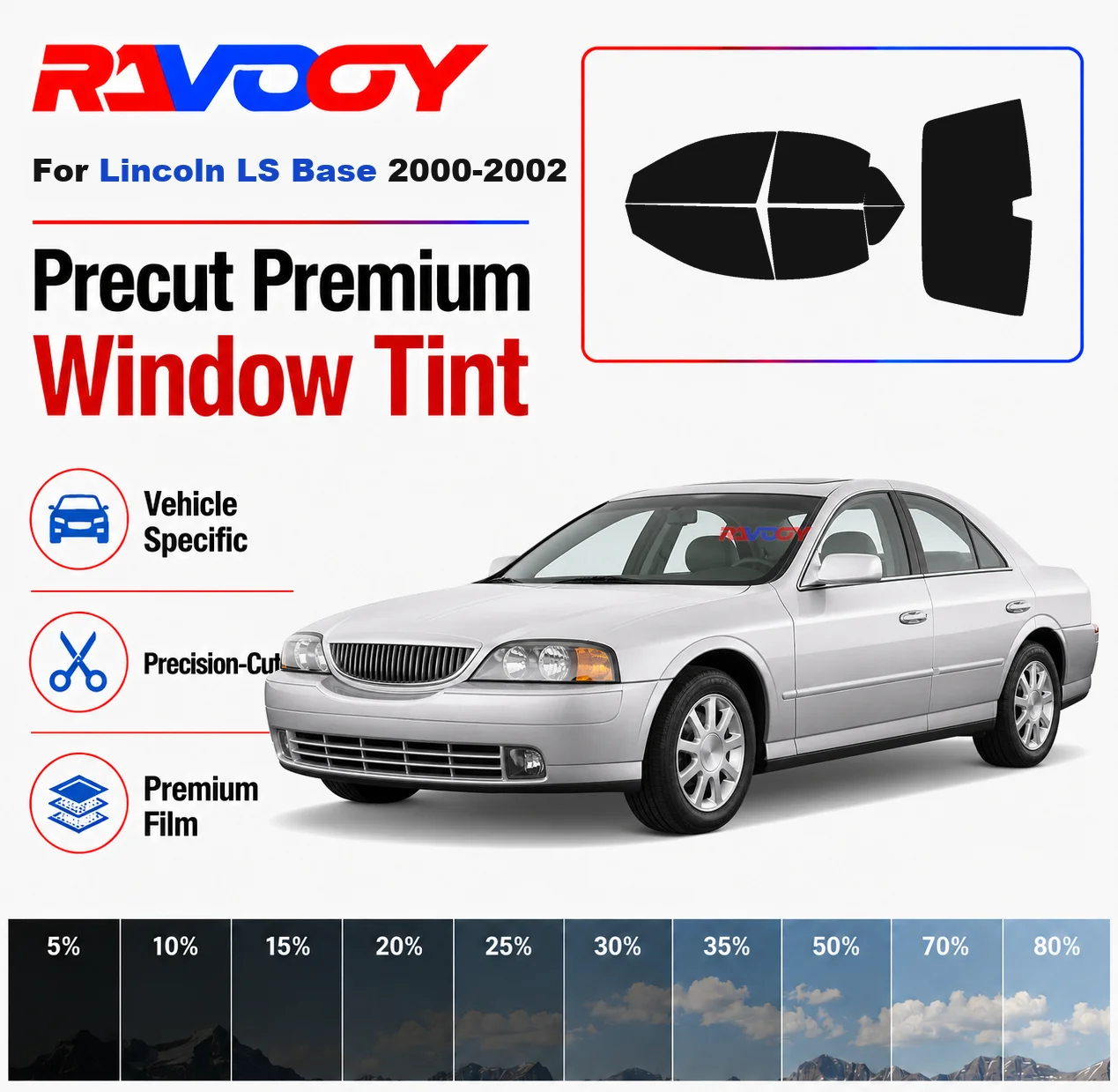 

Premium Precut Window Tint Kit Front Rear Windows Rear Windshield For Lincoln LS Base 2000-2002 Complete Set Nano Ceramic Film