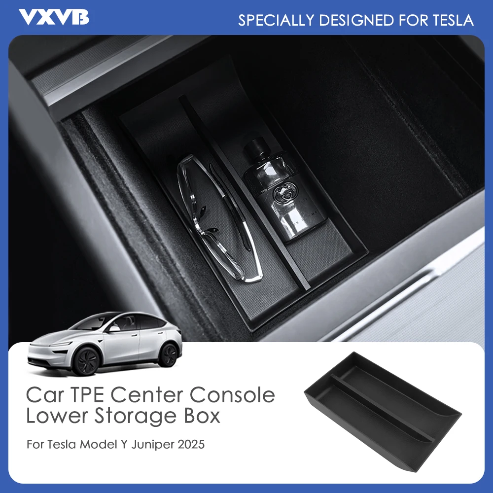 

Для Tesla Model Y Launch Juniper 2025 TPE Нескользящий ящик для хранения центральной консоли, скрытый лоток-органайзер, аксессуары для интерьера