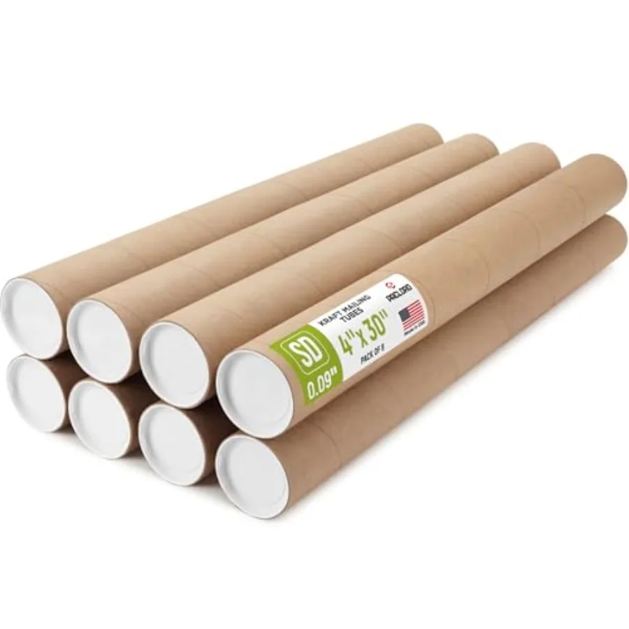 

4" x 30" Reinforced Kraft Paper Mailing Tube, Tubes with Caps Secure USPS Approved Cardboard Poster Mailer for Shipping and Sto