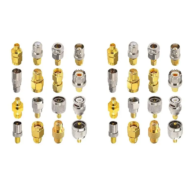 

2X16 разъемов типа SMA, комплекты адаптеров SMA к MCX/TV/F/N/BNC/UHF/RP-SMA, прямой тип, никелированный, позолоченный-AT36